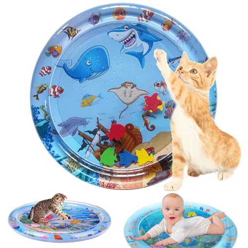 ComedyKing Pet Water Sensory Mat, Sensory Water Playmat Katze, Sensorische Wassermatte für Haustiere, Aufblasbare Sensorische Wasser-Spielmatte Für Katzen, Water Sensor Play Mat Cat (Haimuster, 65cm) von ComedyKing