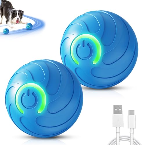 Interaktives Hundespielzeug Ball, Hundespielzeug Interaktiv, Intelligenzspielzeug für Hunde, Automatisch Rollender Ball Hundeball für kleine mittlere große Hunde, USB Wiederaufladbar (Blau*2) von ComedyKing