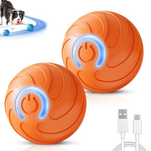 Interaktives Hundespielzeug Ball, Hundespielzeug Interaktiv, Intelligenzspielzeug für Hunde, Automatisch Rollender Ball Hundeball für kleine mittlere große Hunde, USB Wiederaufladbar (Orange*2) von ComedyKing