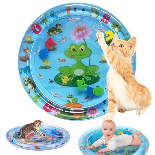 Pet Water Sensory Mat, Sensory Water Playmat Katze, Sensorische Wassermatte für Haustiere, Aufblasbare Sensorische Wasser-Spielmatte Für Katzen, Water Sensor Play Mat Cat (Froschmuster, 65cm) von ComedyKing