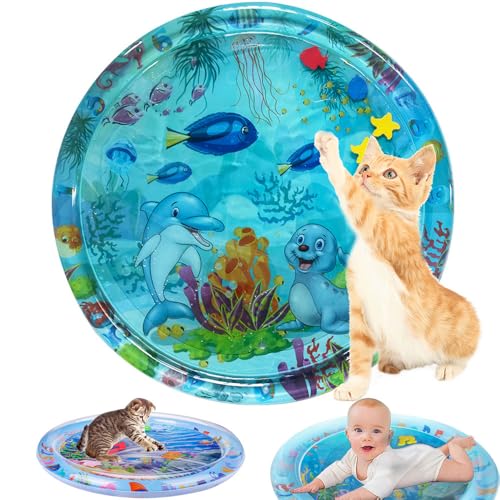 Pet Water Sensory Mat, Sensory Water Playmat Katze, Sensorische Wassermatte für Haustiere, Aufblasbare Sensorische Wasser-Spielmatte Für Katzen, Water Sensor Play Mat Cat (Siegelmuster, 100cm) von ComedyKing