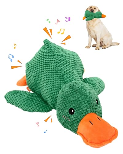 Quack-Quack Duck Dog Toy, Enten Hundespielzeug, Beruhigende Ente Für Hunde, Ente Kuscheltier, Langlebiges Plüsch-Kauspielzeug für Hunde zum Kauen und zur Mundreinigung im Innenbereich (Grün) von ComedyKing