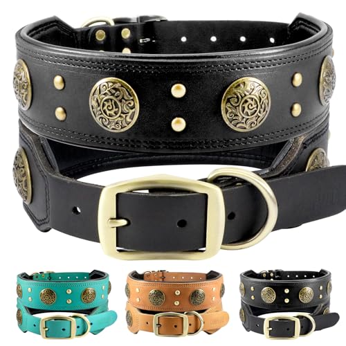 Comfluxe Hundehalsband aus echtem Leder, gepolstert, strapazierfähig, 5,1 cm breit, stabiles Hundehalsband, handgefertigt, bequem, stark und luxuriös, beste Wahl für mittelgroße und große Hunde von Comfluxe