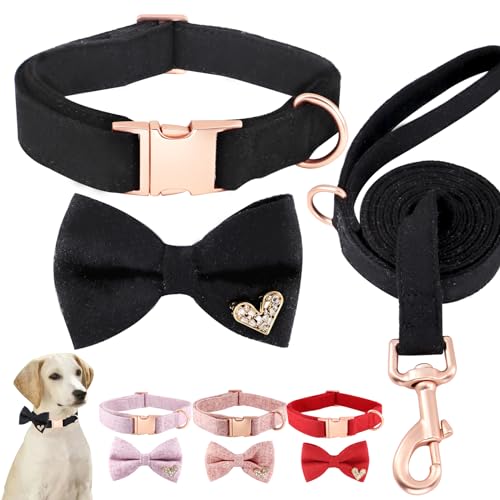 Comfluxe Hundehalsband und Leine, Set aus weicher Baumwolle, luxuriöses Hundehalsband mit Fliege, für kleine, mittelgroße und große Hunde, verstellbare, robuste Welpenhalsbänder mit von Comfluxe