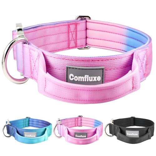 Comfluxe Strapazierfähiges Hundehalsband mit Griff, 3,8 cm breit, taktisches Militär-Hundehalsband, verstellbares Nylon-Hundehalsband mit Schnellverschluss-Metallschnalle für mittelgroße und große von Comfluxe