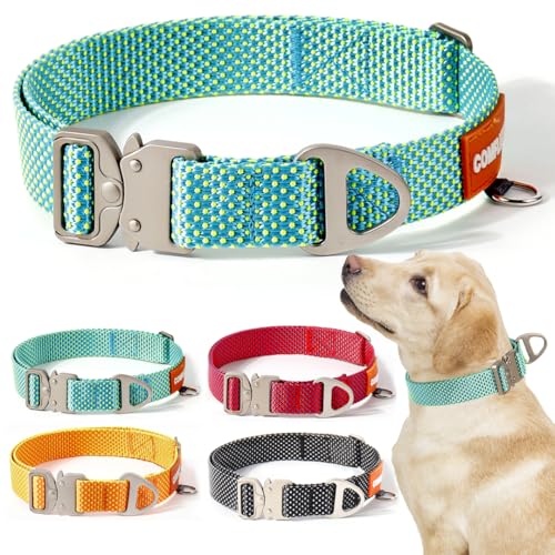 Comfluxe Strapazierfähiges Hundehalsband mit Schnellverschluss-Metallschnalle, verstellbares Nylon-Hundehalsband für kleine, mittelgroße und große Hunde (Blaugrün, M-L: 38–60 cm) von Comfluxe