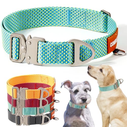 Comfluxe Strapazierfähiges Hundehalsband mit Schnellverschluss-Metallschnalle, verstellbares Nylon-Hundehalsband für kleine, mittelgroße und große Hunde (Blaugrün, S-M: 25–42 cm) von Comfluxe