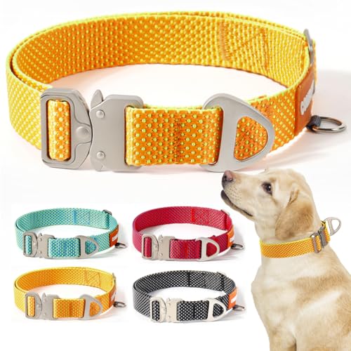 Comfluxe Strapazierfähiges Hundehalsband mit Schnellverschluss-Metallschnalle, verstellbares Nylon-Hundehalsband für kleine, mittelgroße und große Hunde (Orange, Größe M: 38–60 cm) von Comfluxe