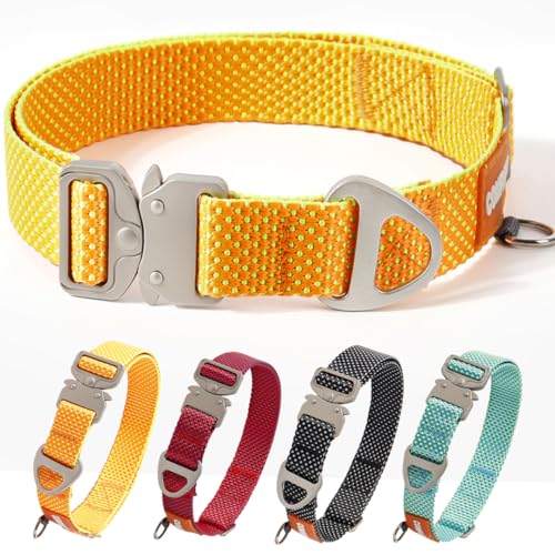 Comfluxe Strapazierfähiges Hundehalsband mit Schnellverschluss-Metallschnalle, verstellbares Nylon-Hundehalsband für kleine, mittelgroße und große Hunde (Orange, Größe M: 38–60 cm) von Comfluxe