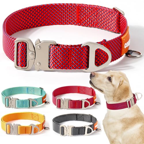 Comfluxe Strapazierfähiges Hundehalsband mit Schnellverschluss-Metallschnalle, verstellbares Nylon-Hundehalsband für kleine, mittelgroße und große Hunde (Rot, Größe M: 38–60 cm) von Comfluxe