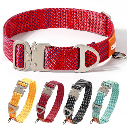 Comfluxe Strapazierfähiges Hundehalsband mit Schnellverschluss-Metallschnalle, verstellbares Nylon-Hundehalsband für kleine, mittelgroße und große Hunde (Rot, Größe M: 38–60 cm) von Comfluxe