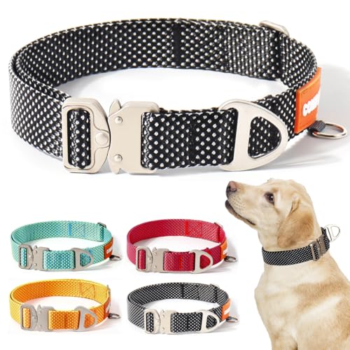 Comfluxe Strapazierfähiges Hundehalsband mit Schnellverschluss-Metallschnalle, verstellbares Nylon-Hundehalsband für kleine, mittelgroße und große Hunde (Schwarz, Größe M: 38–60 cm) von Comfluxe