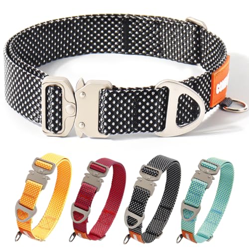 Comfluxe Strapazierfähiges Hundehalsband mit Schnellverschluss-Metallschnalle, verstellbares Nylon-Hundehalsband für kleine, mittelgroße und große Hunde (Schwarz, Größe M: 38–60 cm) von Comfluxe