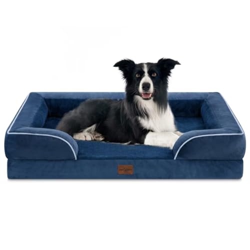 Comfort Expression Große Hundebetten, wasserdicht, orthopädischer Schaumstoff, bequemes Haustierbett mit waschbarem, abnehmbarem Bezug und rutschfester Unterseite, Größe L, Marineblau von Comfort Expression