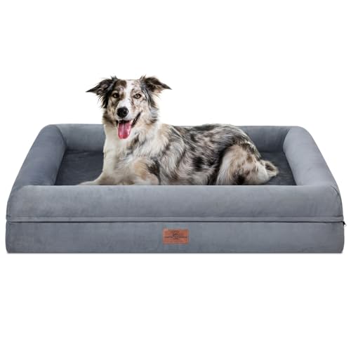 Comfort Expression Großes orthopädisches Hundebett, waschbar: Hundebetten mit wasserdichtem, abnehmbarem Bezug, Haustier-Couch-Sofa mit rutschfester Unterseite, Memory-Schaum, Hundebetten, groß, Grau, von Comfort Expression