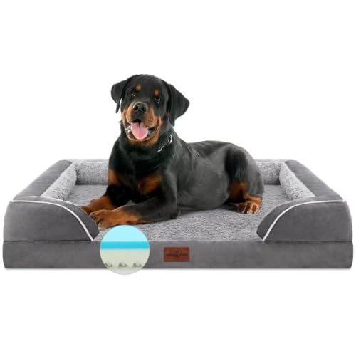 Comfort Expression Kühlendes Hundebett, Jumbo-Hundebett für extra große Hunde, orthopädisches Hundebett aus Memory-Schaum, Jumbo-Rassen-Hundebett, wasserdichtes Hundebett mit Nackenrolle und von Comfort Expression