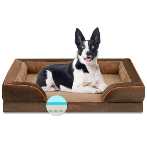 Comfort Expression Kühlendes Hundebett, orthopädisch, Memory-Schaum, Hundebett für große Hunde, wasserdichte Hundebetten, waschbares Hundebett mit abnehmbarem Bezug, Haustierbett, Hundesofa mit von Comfort Expression