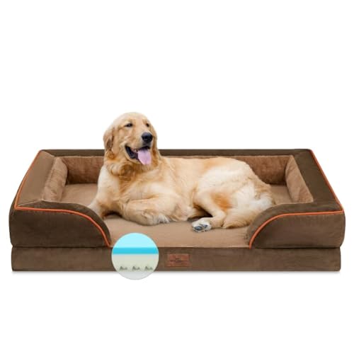 Comfort Expression Kühlendes Hundebett für extra große Hunde, orthopädisches Hundebett aus Memory-Schaum, XL-Hundebett mit abnehmbarem Bezug, wasserdichtes Haustierbett groß mit Nackenrolle (XL, von Comfort Expression