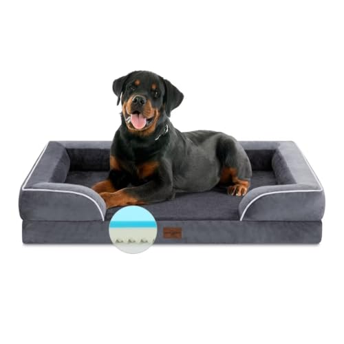 Comfort Expression Kühlendes Hundebett, Jumbo-Hundebett für extra große Hunde, orthopädisches Hundebett aus Memory-Schaum, Jumbo-Rassen-Hundebett, wasserdichtes Hundebett mit Nackenrolle und von Comfort Expression