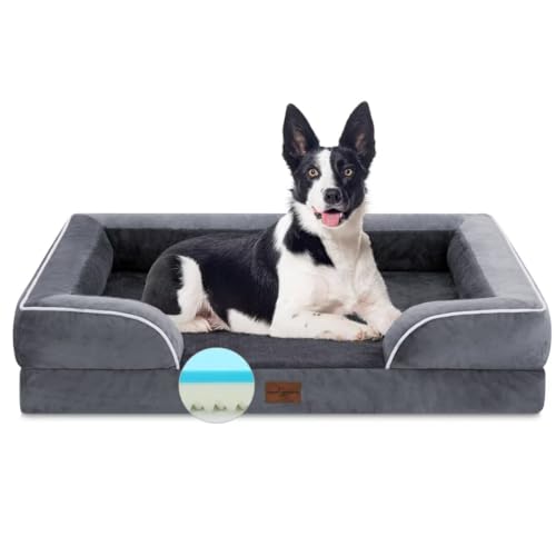 Comfort Expression Kühlendes Hundebett für große Hunde, orthopädisches Hundebett aus Memory-Schaum, wasserdicht, waschbares Hundebett mit abnehmbarem Bezug, Haustierbett, Hundesofa mit Nackenrolle von Comfort Expression