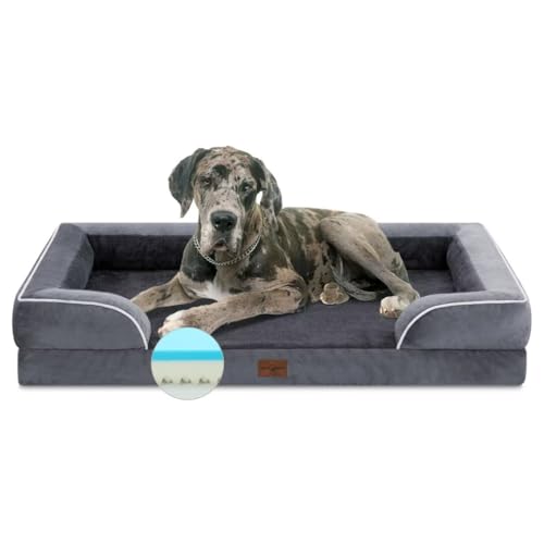 Comfort Expression Kühlendes Hundebett, Hundebetten für extra große Hunde, Jumbo Hundebett Orthopädisch, XL Hundebett, Wasserdichtes Hundebett mit abnehmbarem Bezug, Haustierbett Groß mit Nackenrolle von Comfort Expression