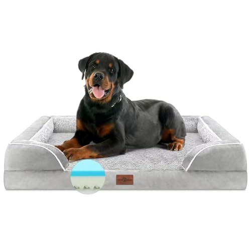 Comfort Expression Kühlendes Hundebett, orthopädisches Hundebett aus Memory-Schaum, Jumbo-Hundebett für extra große Hunde, Jumbo-Hundebett, wasserdichtes Hundebett mit Nackenrolle und abnehmbarem von Comfort Expression