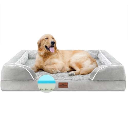 Comfort Expression Kühlendes Hundebett aus Memory-Schaum, orthopädisches Hundebett für extra große Hunde, XL-Hundebett mit abnehmbarem Bezug, wasserdichtes Haustierbett, groß mit Nackenrolle (XL, von Comfort Expression