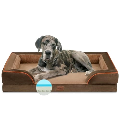 Comfort Expression Kühlendes Hundebett aus Memory-Schaum, orthopädisches Hundebett für riesige Hunde, XXL-Hundebett für extra große Hunde, wasserdichtes Hundebett mit Nackenrolle und abnehmbarem Bezug von Comfort Expression