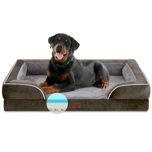 Comfort Expression Orthopädisches kühlendes Hundebett aus Memory-Schaum für extra große und Jumbo-Rassen, wasserdicht, mit Nackenrolle und abnehmbarem Bezug, Olivgrün von Comfort Expression