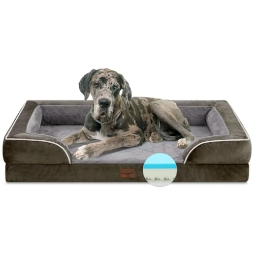 Comfort Expression Kühlendes XXL-Hundebett für riesige Hunde, orthopädischer Memory-Schaum mit wasserdichtem Bezug und Nackenrolle (XX-Large, Olivgrün) von Comfort Expression