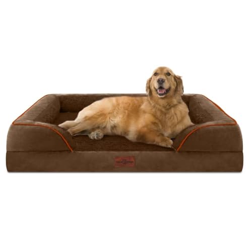 Comfort Expression Orthopädische Hundebetten für extra große Hunde, wasserdichtes Hundebett mit Nackenrolle, waschbares Hundebett, Sofa, Haustierbett mit abnehmbarem Bezug und rutschfester Unterseite von Comfort Expression