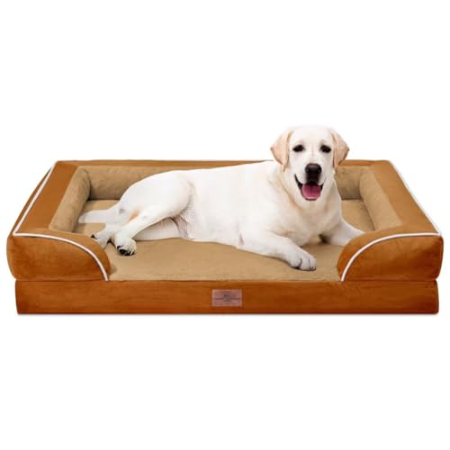 Comfort Expression Orthopädisches Hundebett für extra große Hunde, PV, waschbares Hunde-Sofa, Jumbo, wasserdichtes Hundebett mit abnehmbarem Bezug und rutschfester Unterseite (Jumbo, Karamell) von Comfort Expression