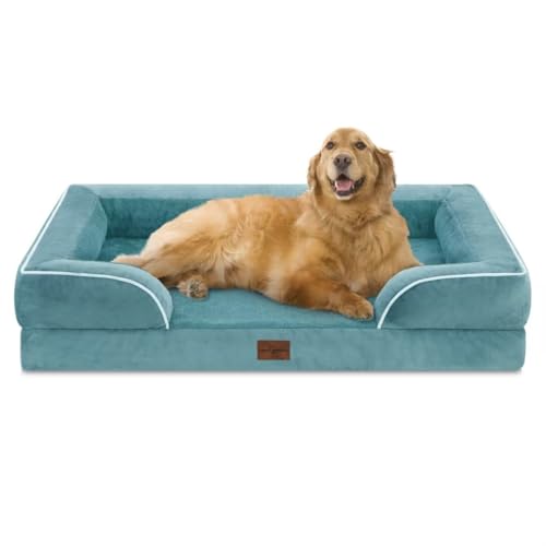 Comfort Expression Orthopädisches Schaumstoff-Hundebett, wasserdicht, extra großes Hundebett mit Nackenrolle, waschbares Hundebett, Sofa, Haustierbett mit abnehmbarem Bezug und rutschfester Unterseite von Comfort Expression