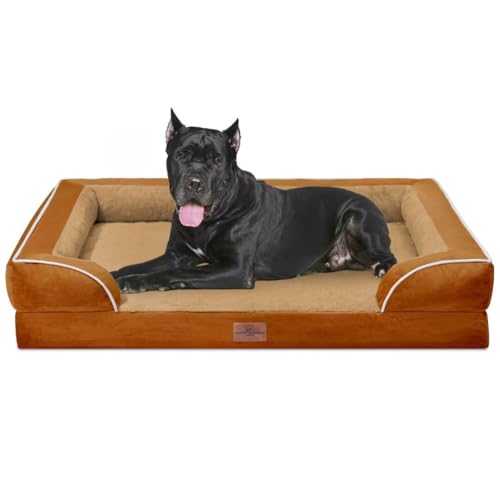 Comfort Expression Wasserdichtes Hundebett, XXL-Hundebett, orthopädischer Schaumstoff, wasserdichtes Hundesofa mit waschbarem, abnehmbarem Bezug und rutschfester Unterseite (XX-Large, Karamell) von Comfort Expression