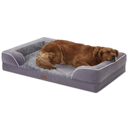 Comfort Expression Wasserdichtes XL-Hundebett, orthopädisches Schaumstoff-Hundebett, extra großes Hundebett mit Nackenrolle, waschbares Hundebett, Sofa, Haustierbett mit abnehmbarem Bezug und von Comfort Expression