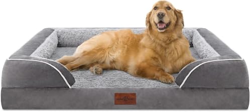 Comfort Expression Wasserdichtes orthopädisches Hundebett aus Schaumstoff für große Hunde Langlebiges Hundesofa Das Bequeme Haustierbett Abnehmbarer Waschbarer Bezug und rutschfeste Unterseite von Comfort Expression