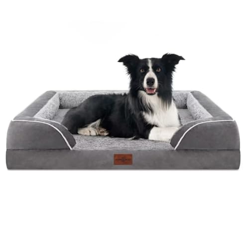 Comfort Expression Wasserdichtes orthopädisches Hundebett aus Schaumstoff für große Hunde Langlebiges Hundesofa Das Bequeme Haustierbett Abnehmbarer Waschbarer Bezug rutschfeste Unterseite Tragbare von Comfort Expression