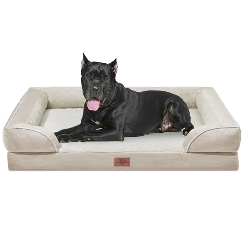 Comfort Expression XXL Hundebett, wasserdicht, extra groß, orthopädischer Schaumstoff, waschbares Hundesofa, Haustierbett mit abnehmbarem Bezug und rutschfester Unterseite (XXL, Beige) von Comfort Expression