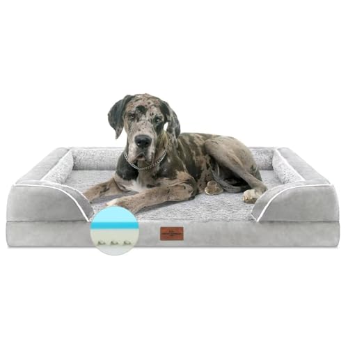 Comfort Expression XXL Hundebett für extra große Hunde, kühlendes Hundebett, orthopädisches Hundebett aus Memory-Schaum, für riesige Hunde, wasserdichtes Hundebett mit Nackenrolle und abnehmbarem von Comfort Expression