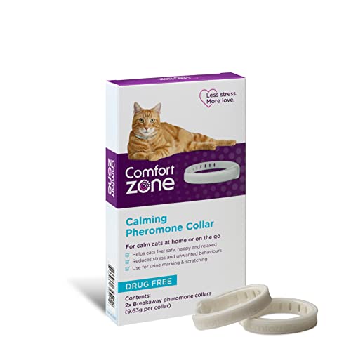 Comfort Zone Beruhigendes Pheromon-Halsband, hilft Katzen, sich sicher, glücklich, ruhig zu fühlen, während Stress, Angst und unerwünschtes Verhalten reduziert werden, 2 Halsbänder von Comfort Zone