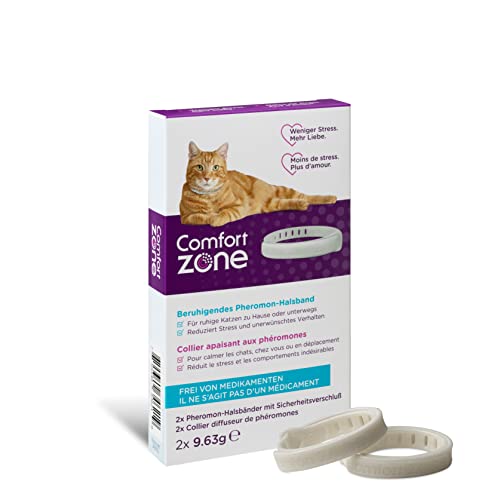 Das Pheromon-Beruhigungshalsband für Katzen hilft ihnen, Sich sicher und zufrieden zu fühlen, ruhig zu Sein und Stress, Ängste und unerwünschtes Verhalten zu reduzieren, Packung mit 2 Halsbändern von Comfort Zone