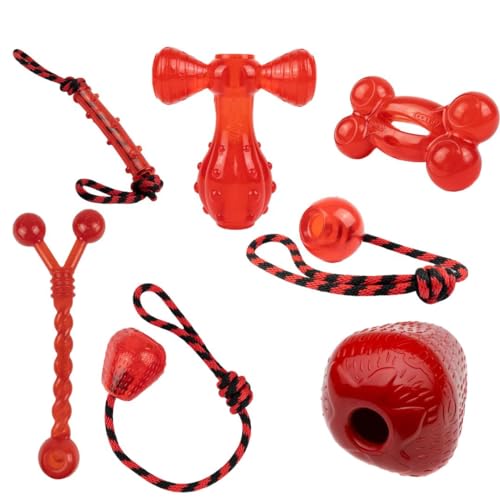 Comfy Strong Dog - Robuste Spielzeugserie für Aktive Hunde - Set 14 (Hammer 13.5cm, Ball+Rope, Bone 16.5cm, Stick+Rope, Strawberry & Twister 30cm) von Comfy