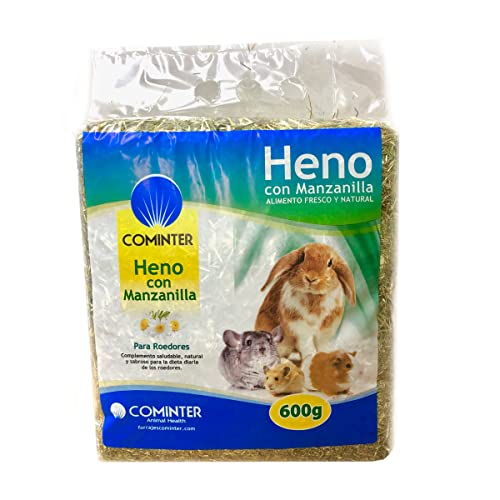 Cominter Animal Health Timothy Natural Heu mit Kamille für Kaninchen, EOS, Hamster, Meerschweinchen und Nagetiere, 600 g, Kaninchenfutter mit Ballaststoffen für die Zahnabnutzung von Nagetieren von Cominter Animal Health