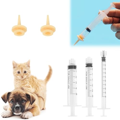 Comioke 3 Stück Haustier Fütterung Silikon Nippel mit und Spritzen für Welpen Hund Katze oder andere Haustiere,Haustierspritze mit Nippel, Kunststoffspritze mit Messung,1ml+3ml+5ml von Comioke