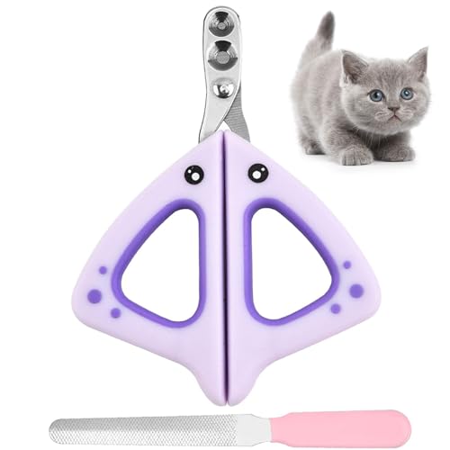 Comioke Krallenschere Katzen mit Schutz, Katzenkrallen Schneider mit 2mm&4mm Loch, Katzen Nagelschere Profi Katzen Krallenschneider Cat Nail Clipper für Kleine Hunde Welpen Katzen Mit Datei von Comioke