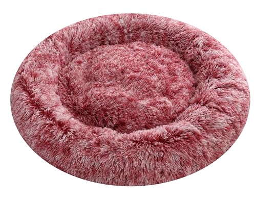 Comlax Beruhigende Donut Hundebetten Klein, Rundes Kissen mit abnehmbarem waschbarem Bezug, Anti-Angst-Kunstfell-Kuscheltier, Flauschiges, bequemes, pelziges Haustierbett (50cm, Rosa) von Comlax