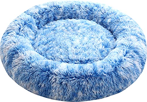 Comlax Beruhigende Donut Hundebetten Großer, Rundes Kissen mit abnehmbarem waschbarem Bezug, Anti-Angst-Kunstfell-Kuscheltier, Flauschiges, bequemes, pelziges Haustierbett (70cm, Blau) von Comlax