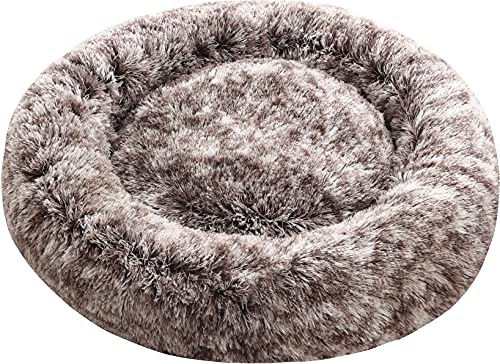 Comlax Beruhigende Donut Hundebetten XXL, Rundes Kissen mit abnehmbarem waschbarem Bezug, Anti-Angst-Kunstfell-Kuscheltier, Flauschiges, bequemes, pelziges Haustierbett (100cm, Braun) von Comlax