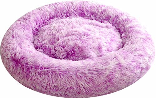 Comlax Beruhigende Donut Hundebetten XXXL, Rundes Kissen mit abnehmbarem waschbarem Bezug, Anti-Angst-Kunstfell-Kuscheltier, Flauschiges, bequemes, pelziges Haustierbett (115cm, Lila) von Comlax