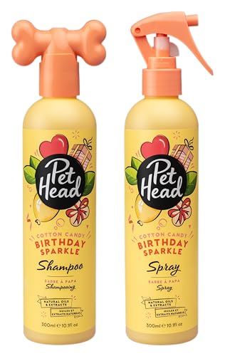 Bündel aus PET Head Birthday Sparkle Hundeshampoo und Hunde-Deo-Spray - Zuckerwatteduft, Pflegt und beruhigt empfindliche Haut, Hypoallergen, Vegan, Sanfte Formel für alle Hunde und Welpen von Company of Animals